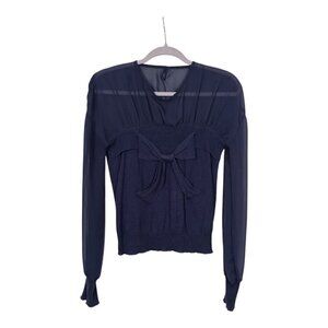 Moods of Norway Blue Blouse w/Bow Size XS Sheer Top Sweater Bottom Pullover